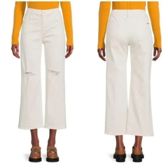 NWT Sz 26 Hudson Rosalie Wide Leg Distressed High Rise Jeans Tan Retail $225 - Picture 1 of 11